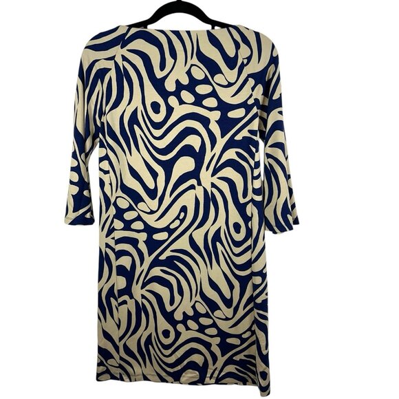 J. McLaughlin Campbell Boat Neck Navy/Beige‎ Puddle Print Dress Size XS - Picture 2 of 7